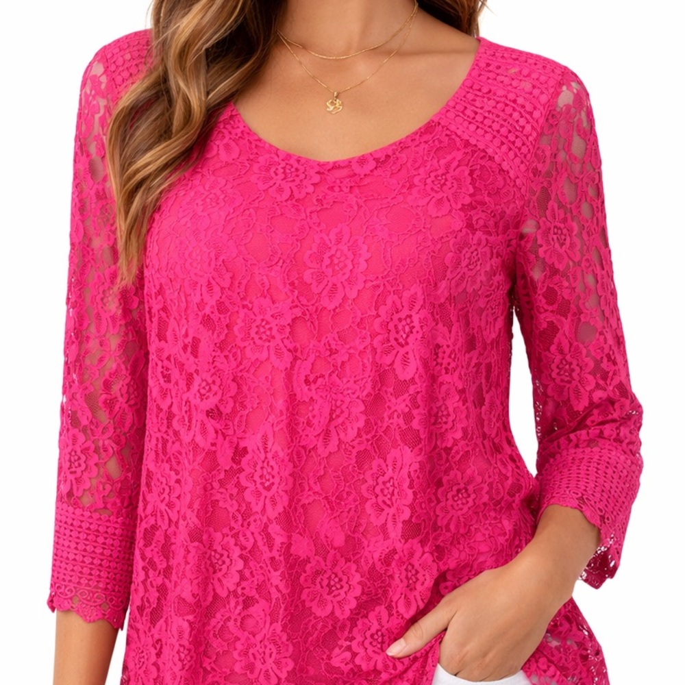 Style & Co Hot Pink Lace Overlay Blouse